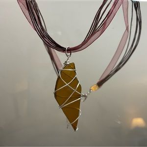 upcycled seaglass silver wrapped pendant